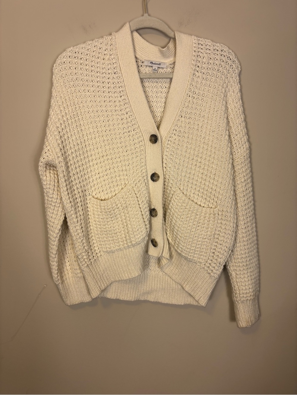 Madewell Ivory Waffle Knit Button-Up Cardigan Sweater Women’s Medium